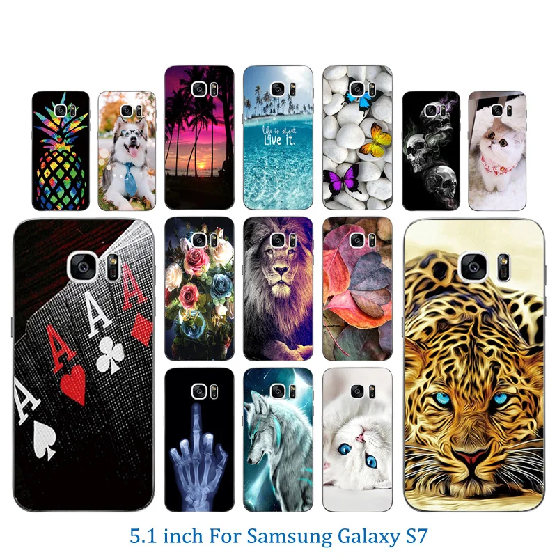 For Samsung Galaxy S7 G9300 G930 Silicon Marb Pattern Clear Soft Case for Black Matte Coque Funda |