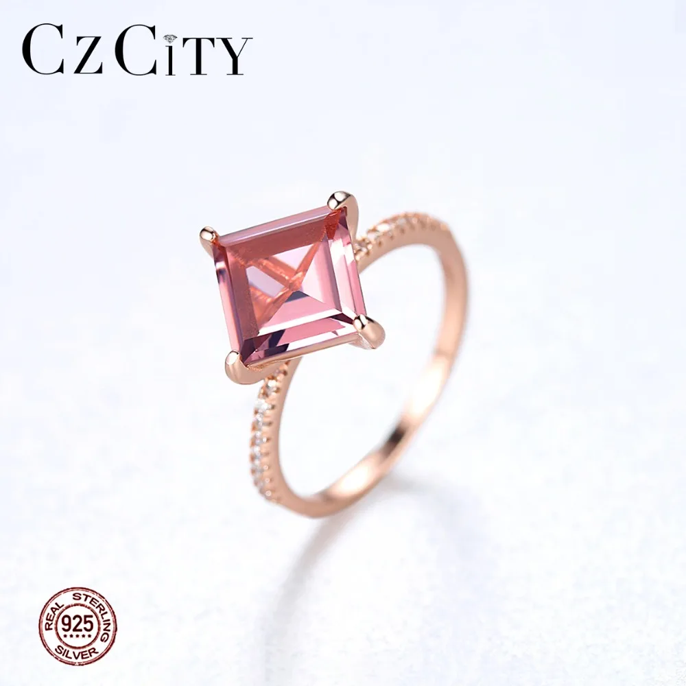 CZCITY милые 925 пробы квадратное кольцо для женщин вечерние свадебные Роскошные