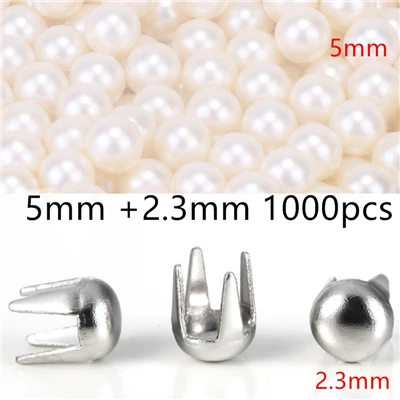 5mmPearl 2.3mmNail DIY руководство для одежды круглый жемчуг колпачок бусины заклепки ремесло установка гвоздь бисер машина для ремонта вязание кружева шляпа аксессуары для волос - Цвет: 5mmPearl 2.3mmNail