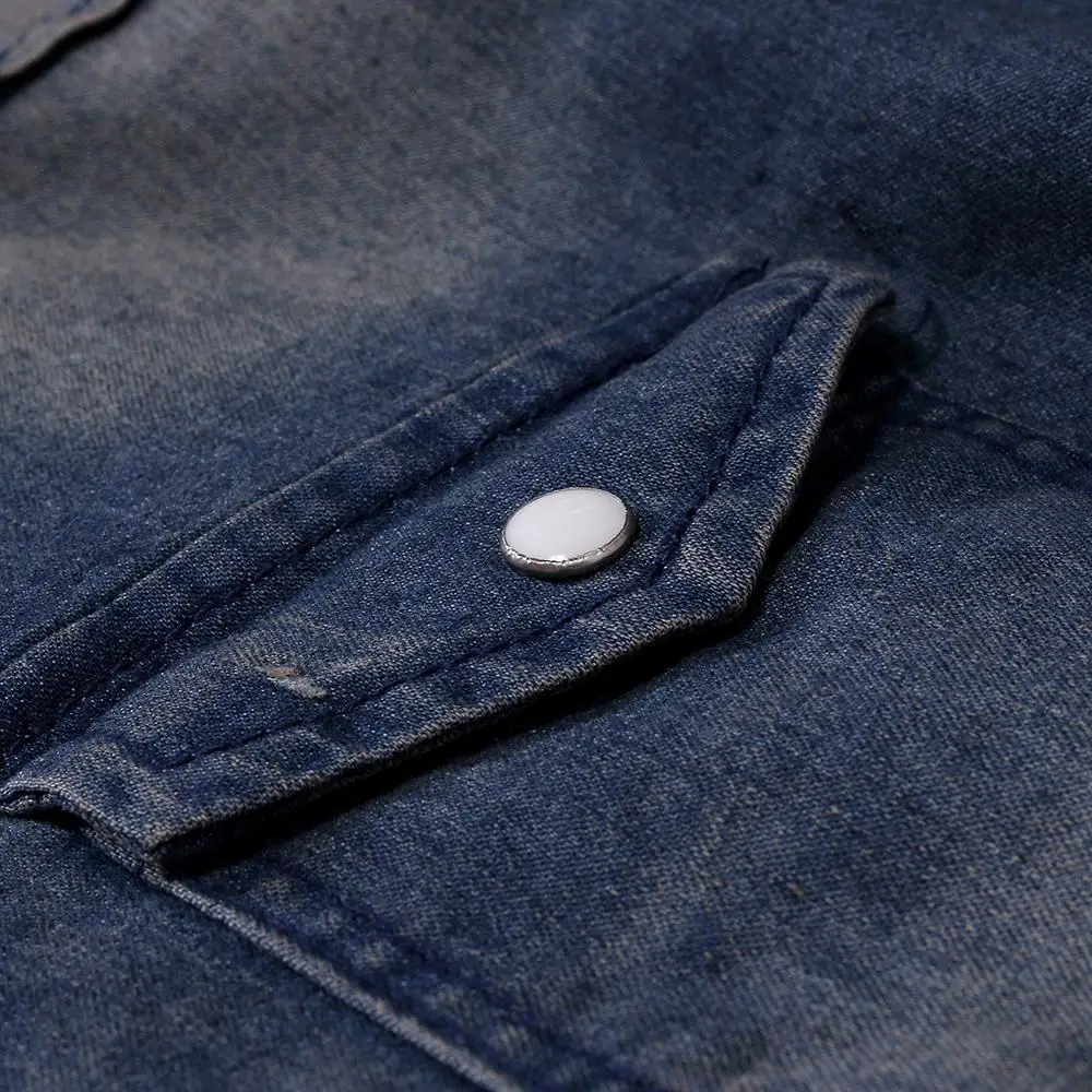 Jeans Men Shirts Casual Denim Shirt for Short sleeve Dress Blouse Slim fit Blue Gray | Мужская одежда