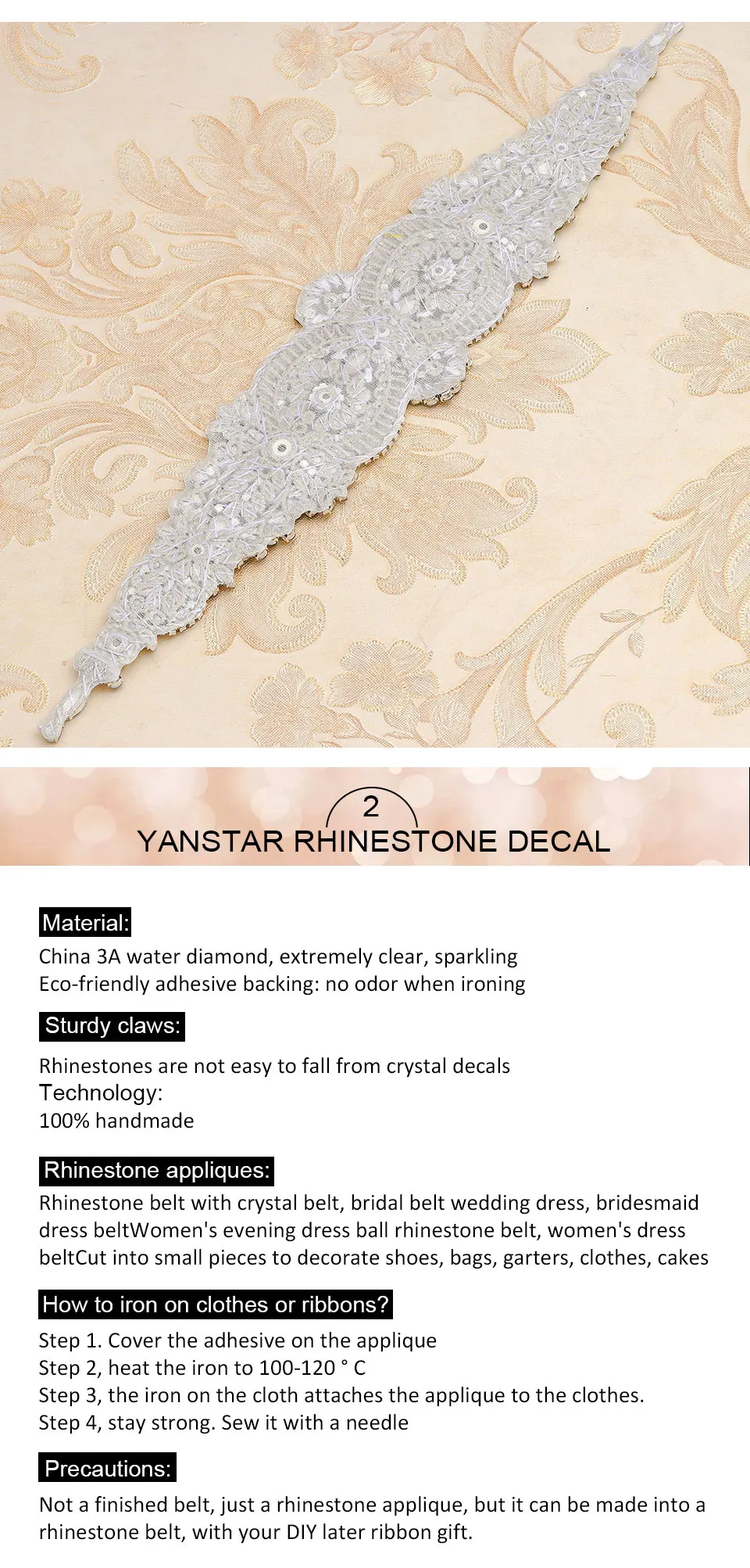 YANSTAR свадебный пояс 1 шт. Супер ручной работы аппликации со стразами утюг для ремни свадебного платья горный хрусталь аппликация YS877