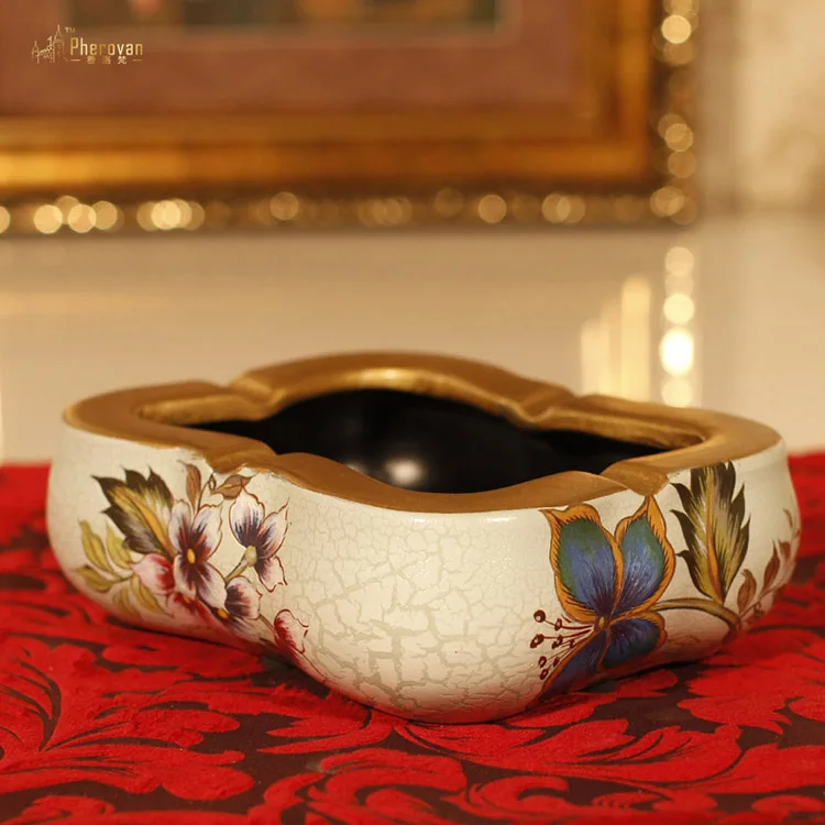 Пепельница керамическая в стиле ретро декоративная пепельница с рисунком