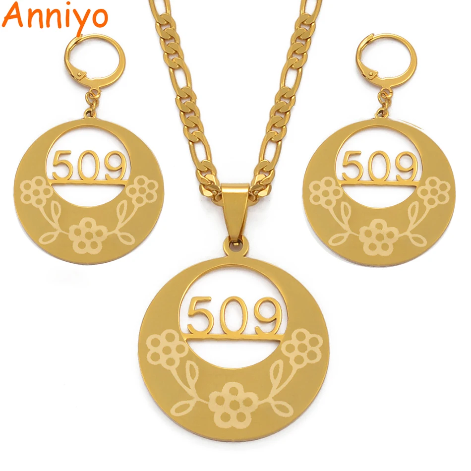 

Anniyo Haiti Pendant Necklaces Earrings Set for Women Ayiti Ethnic Items Gold Color Jewelry Gifts of Haiti #042521