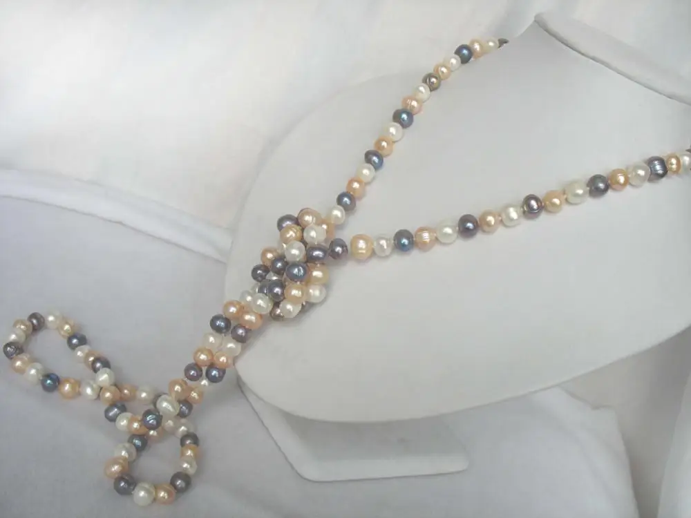 freshwater pearl white pink purple black near round 8-9mm 45inch wholesale nature beads FPPJ
