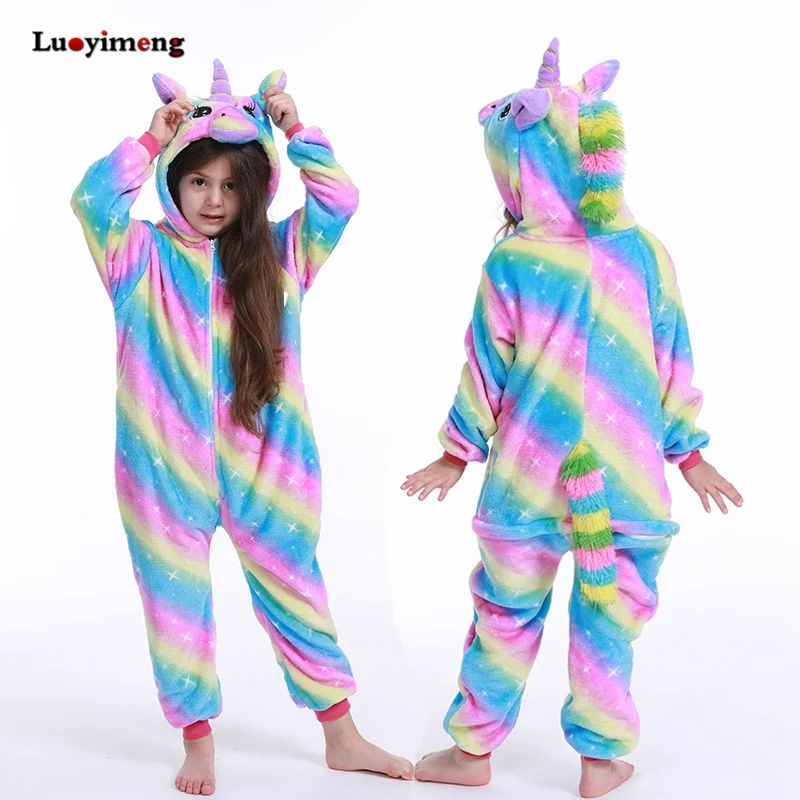 Кигуруми пижамы единорог дети животных Licorne onesies зимняя одежда для сна детские пижамы костюм для девочек детские пижамы