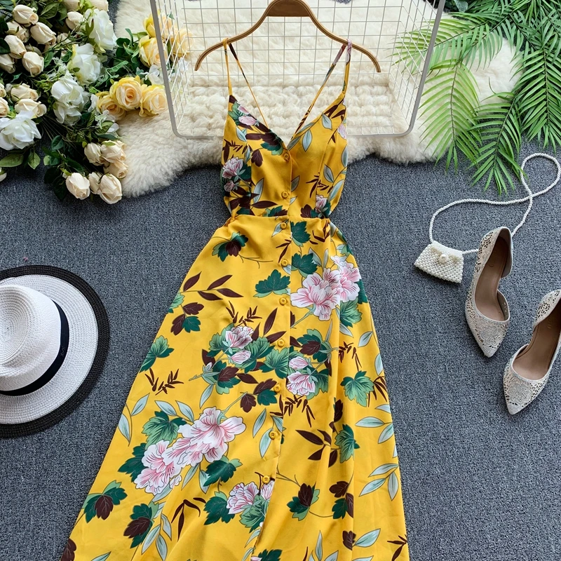 ALPHALMODA, Пляжное Платье для отдыха, v-образный вырез, крест-накрест, высокая талия, шифон, цветочный принт, женское летнее платье до середины икры