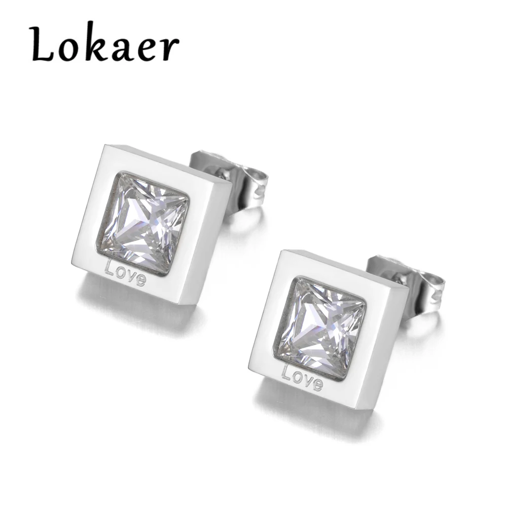 Lokaer кубический цирконий серьги-гвоздики белое Ювелирное Украшение с фианитом 3 цвета покрытием из нержавеющей стали для женщин подарок горный хрусталь E18485 - Окраска металла: Silved Color