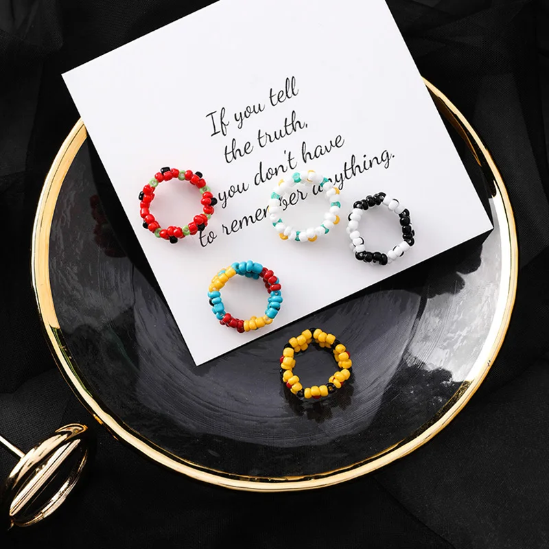 2019 милые летние разноцветные бусины из смолы для девочек эластичное кольцо