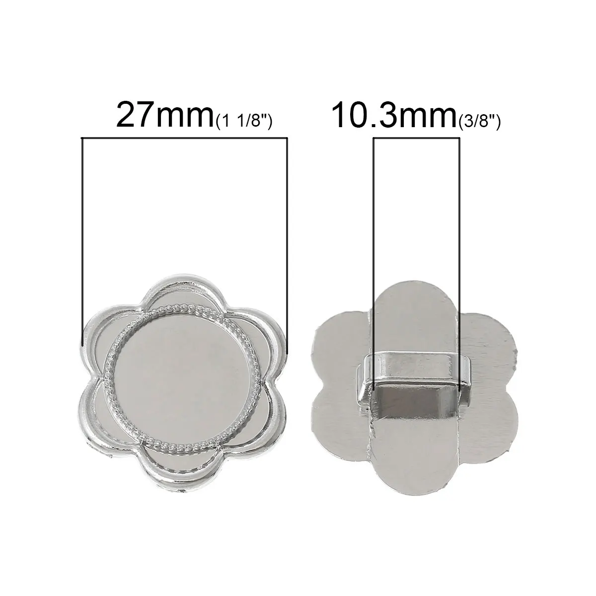 Slider Beads Flower Silver Tone(Fits 10mmx6mm Cord)Cabochon Settings(Fits 16mm)About 27mm(1 1/8&quot)x 25mm(1&quot) 5 PCs 2015 new |