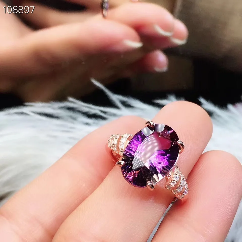 Редкий цвет драгоценных камней натуральный аметист дамское кольцо серебро 925