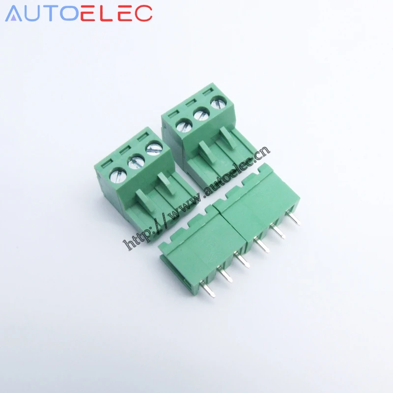 100 комплектов Pitch5.0mm 3 контактный прямой штырь PCB Электрический винтовой клеммный
