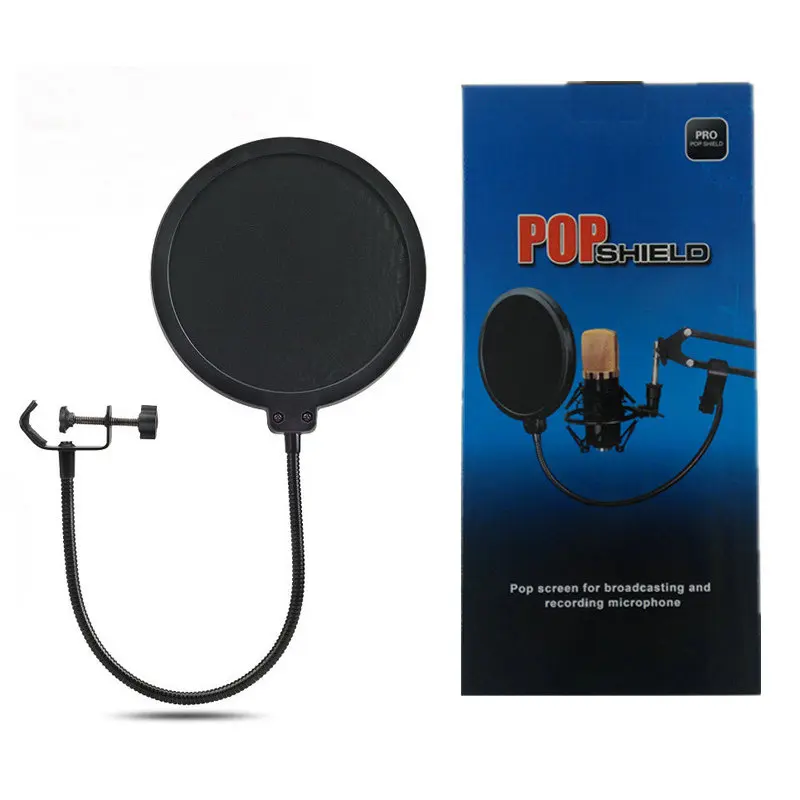 KEBTYVOR Metal Pop Filter Shield Double Layer windscreen Popfilter with microphone For Studio Speaking Recording