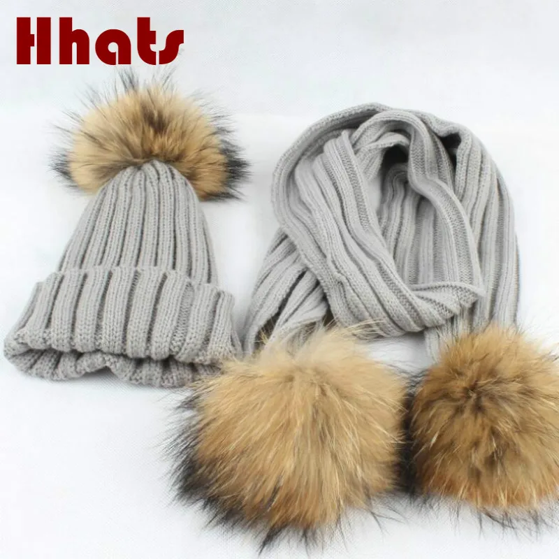 Зимняя шапка и шарф с помпоном из натурального меха енота|knitted beanie|winter hatbeanie knit |