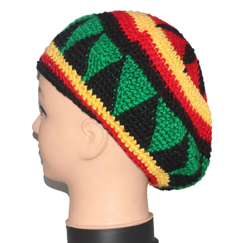 Модная шапка унисекс Jamaica Rasta Gorro Slouch Beanie, зимняя теплая вязаная разноцветная полосатая мешковатая шапка в стиле хип-хоп