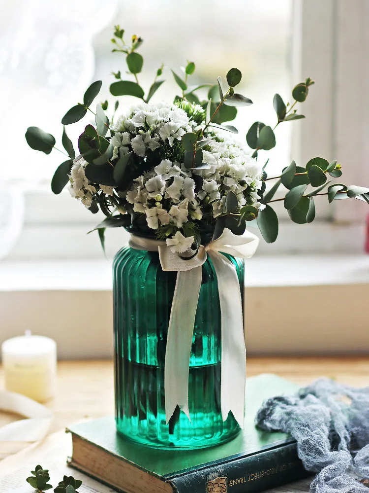 Стеклянная ваза в европейском стиле прозрачная синяя цветная гидропонная