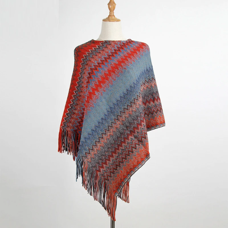 JuneLove 2020 women autumn winter new tribal ethnic knitted pullovers poncho sweater Vintage khaki gary jumper outwears | Женская одежда