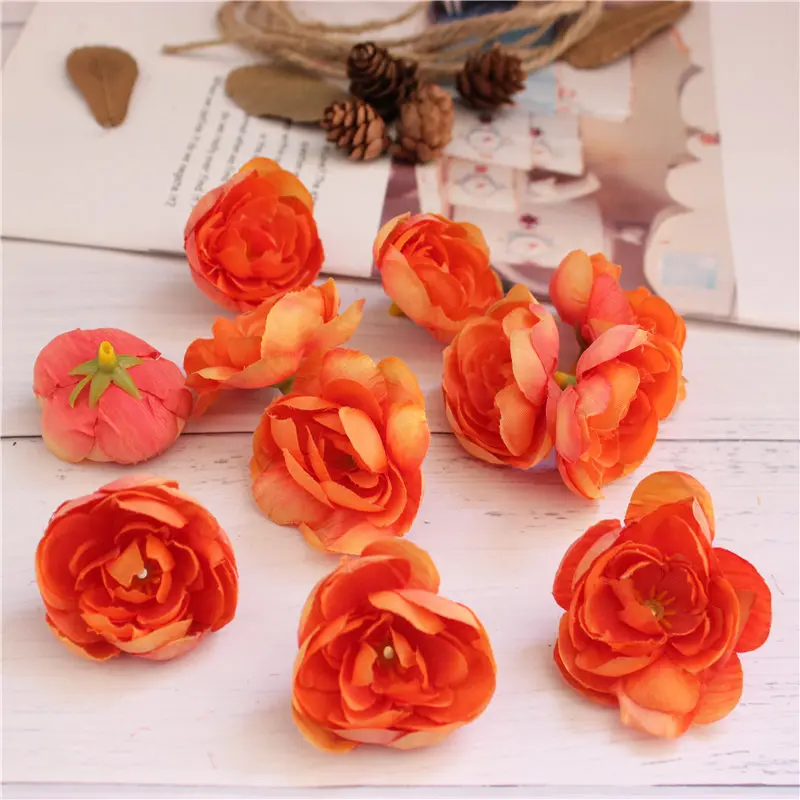 orange red 5 шт. 4 см Мини Искусственные из ткани искусственный цветок для свадьбы Вечерние домашние украшения для комнаты свадебные туфли шляпа аксессуары Шелковый цветок - Цвет: orange red