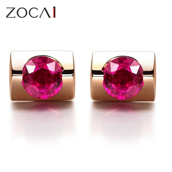 Серьги-гвоздики ZOCAI из настоящего 18-каратного розового золота с рубином 0 30 карат