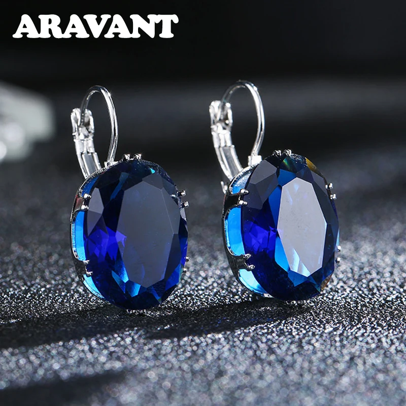 

New Fashion Silver Plated Earrings Oval Water Drop 5 Color Big Zircon Stones Drop Earring For Women Valentines Day Gifts