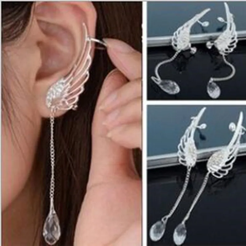 1 пара модных хрустальных крыльев Ангела перо зажим для ушей Висячие телефонные