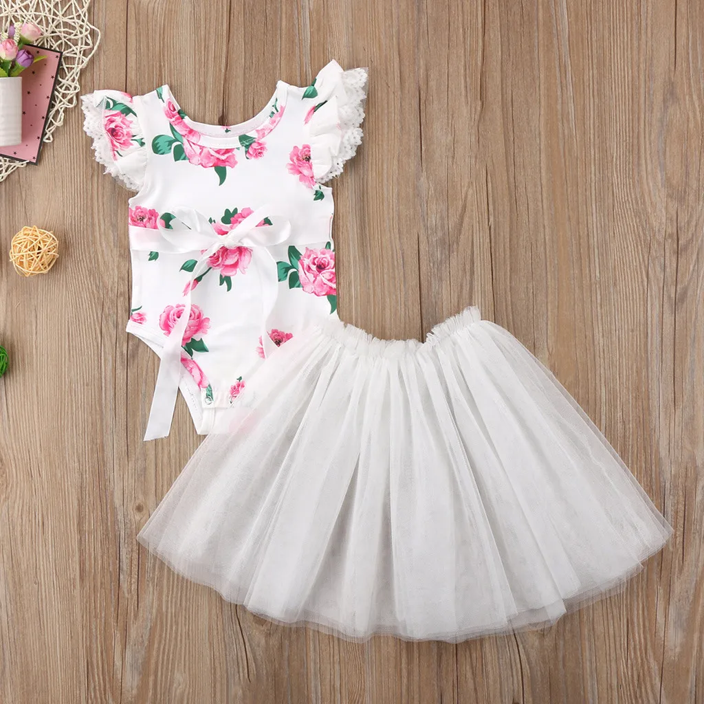 Комбинезон с оборками и цветочным рисунком для новорожденных малышей + фатиновая