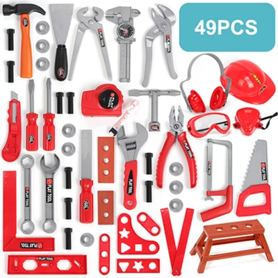 49pcs set 21-54 шт. игрушки в виде садовых инструментов, набор инструментов для ролевых игр, набор инструментов для моделирования, дрель, отвертка, набор инструментов для ремонта, игрушки для дома, подарки - Цвет: 49pcs set