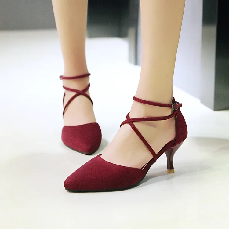 С перекрещивающимися ремешками с пряжкой Zapatillas Mujer серый цвет красного вина