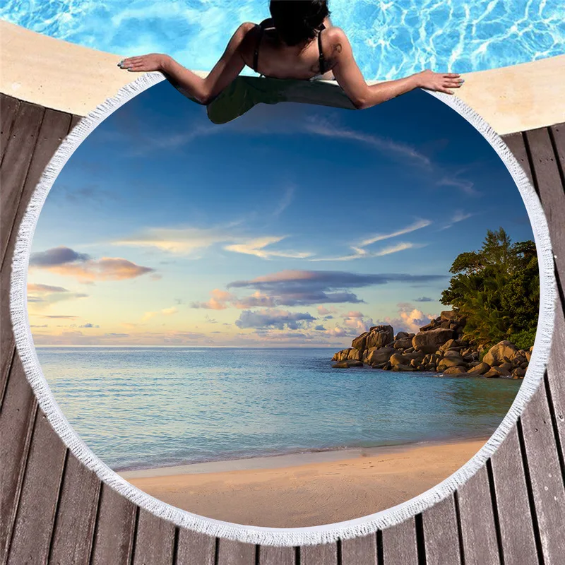 23 Styles Island Scenery Beach Towel for Women Vacation Travel Sunny Sky White Clouds Soft Swimming Yoga Mat |