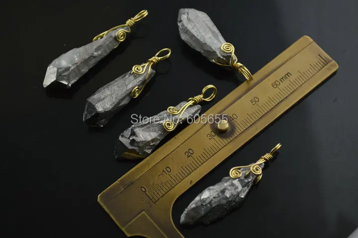 5 шт./партия подвески из серебристого титанового покрытия|wire wrapped pendants|crystal pillarwire