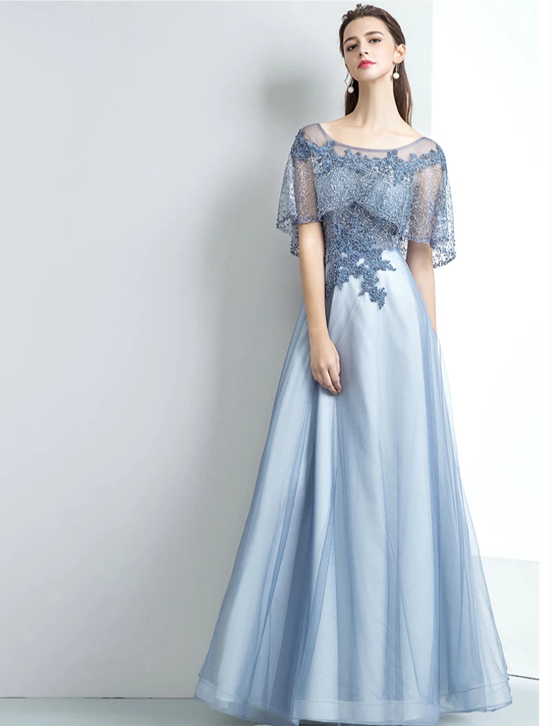 Ssyfashion Новый Банкетная элегантный серый синий кружевное вечернее платье с