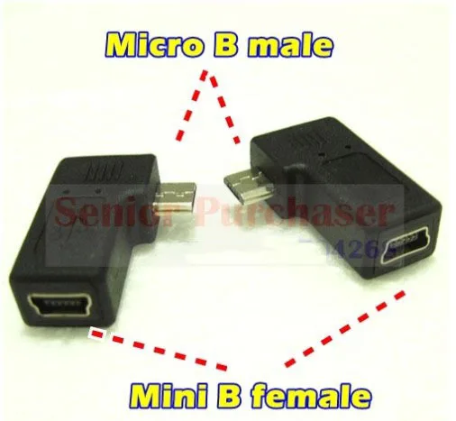 Одна пара 90 градусов левый + правый угол микро USB папа к Мини B гнездовой разъем