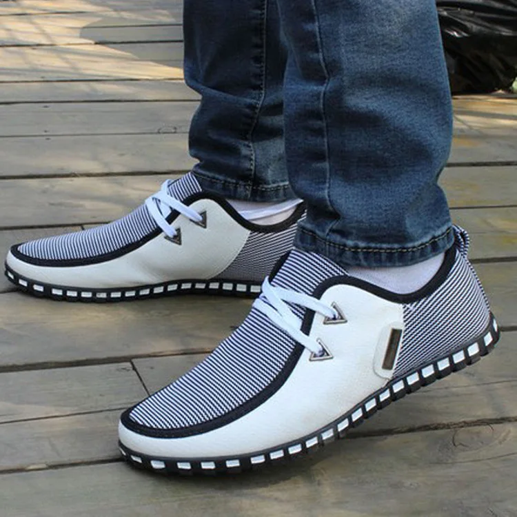 2019 Summer Autumn Striped Men Casual Shoes Size 39-47 Lightweight Men's Doug PU Leather Lace Up Male Flats 176 | Обувь