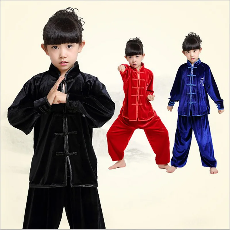 

Children boy girl velvet thick Chinese traditional Wushu Costume Kimono clothing Kung Fu Suit Tai Chi Martial Art Uniform