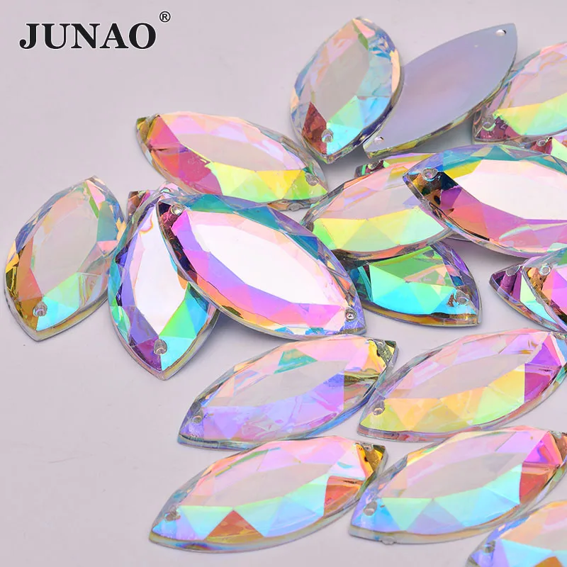 

JUNAO 17*32mm 20*40mm Sewing Crystal AB Horse Eye Rhinestones Gems Flatback Strass Stone Big Crystal Applique For Clothes Crafts