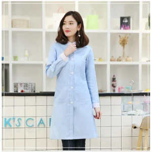 light blue Женский зимний стоячий воротник с длинным рукавом униформа медсестры стоматологическая клиника Униформа доктора зауженный крой доктор белое пальто - Цвет: light blue