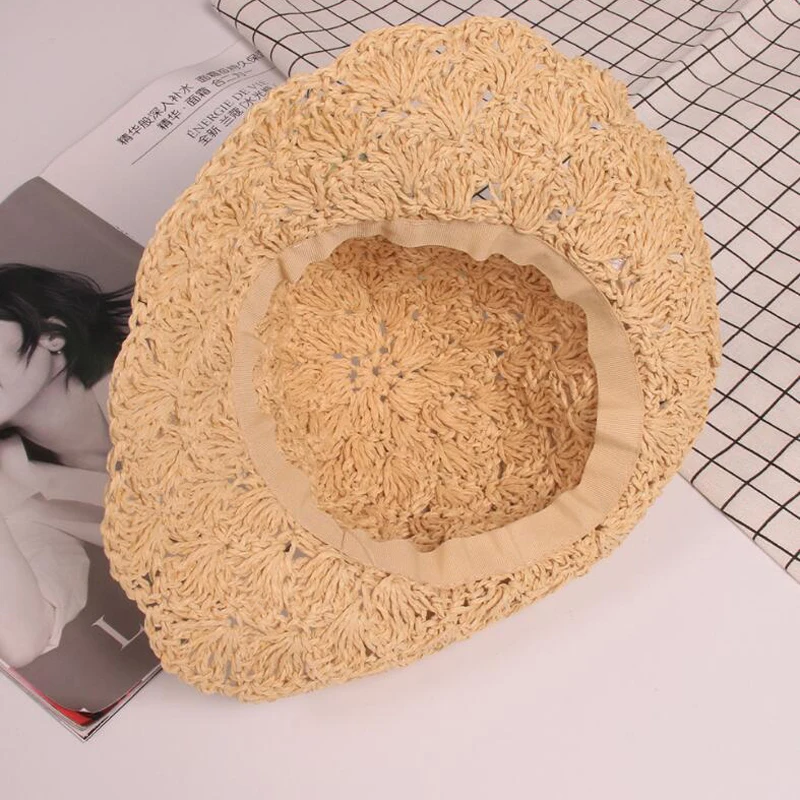 

Cute Children Girls Straw Bowknot Sun Hat Kids Large Brim Beach Summer Knit Straw Hats Girls Sun-Protective Picnic Beach Caps