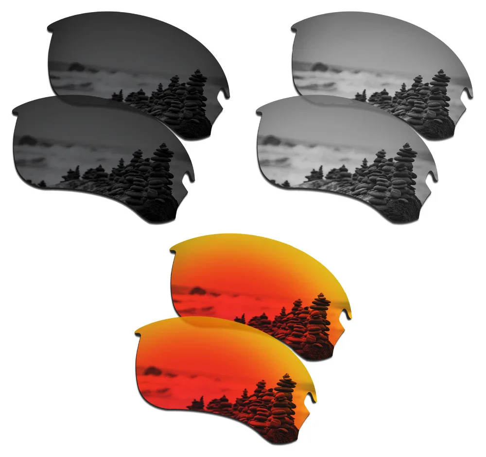 

SmartVLT 3 Pairs Polarized Sunglasses Replacement Lenses for Oakley Si Speed Jacket Black and Silver Titanium and Fire Red
