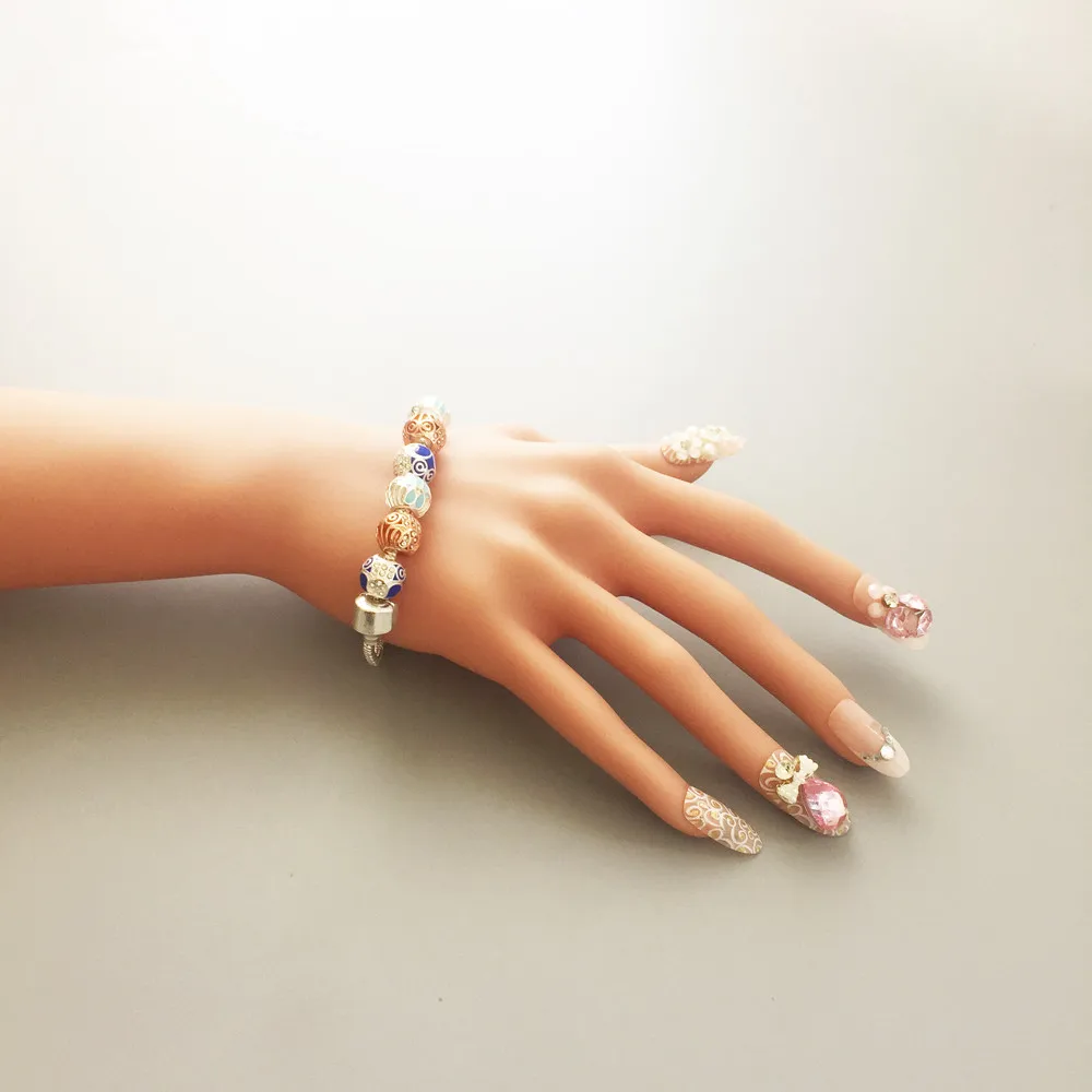 

925 Sterling Silver Single CZ Blue Fatima's Hand Beads, Thomas Style Beads Jewelry Ts Gift Fit Necklaces Bracelets for Women Men