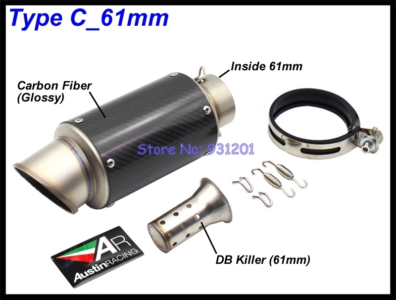 Inlet 51mm 61mm Motorcycle Exhaust Pipe Muffler AR Austin Racing Universal Carbon Fiber Motorbike Muffler Exhaust DB Killler
