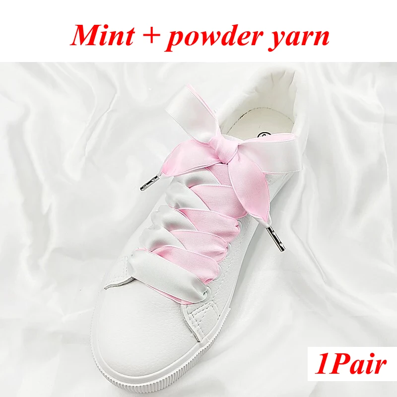 Mint powder 1 пара 2 см Ширина 80/100/120 см двусторонний снег пряжа атласные шелковые ленты для кроссовок и со шнуровкой; сезон зима модные кроссовки шнурки для обуви - Цвет: Mint powder