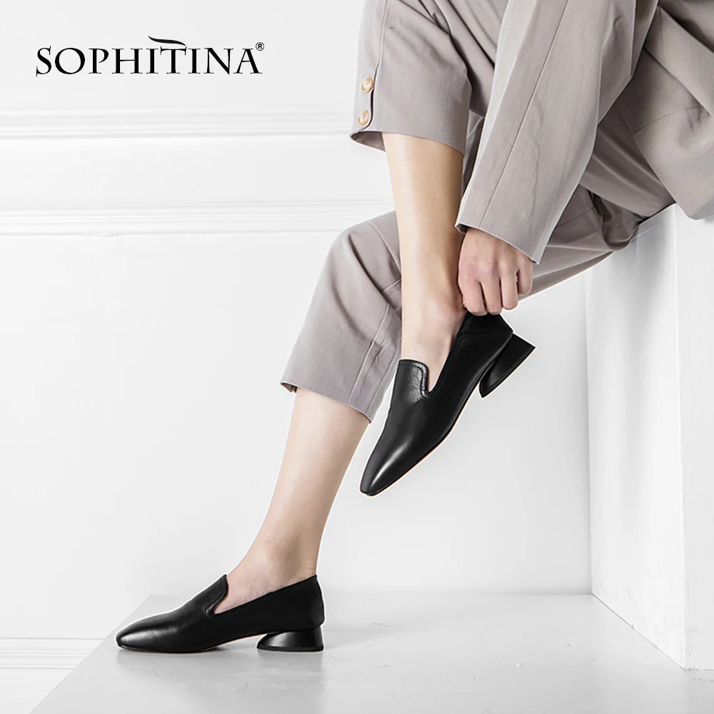SOPHITINA/Новые брендовые женские туфли-лодочки 2019г.; Повседневные удобные туфли ручной работы из натуральной кожи; Модные и стильные туфли-лодочки без застежки на низком каблуке и мягкой подошве; SO120