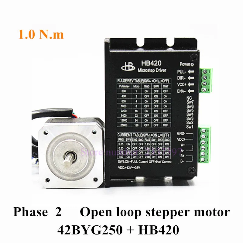 

New Hybrid 2 Phase Nema 42 Open-Loop Stepper Motor 42BYG250 2A 1.0N.m DC 12/36 2HB420 Stepper Drive 42mm Stepper Motor