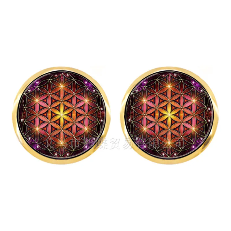 Серьги-гвоздики с кабошоном изображением мандалы 12 мм | Украшения и аксессуары