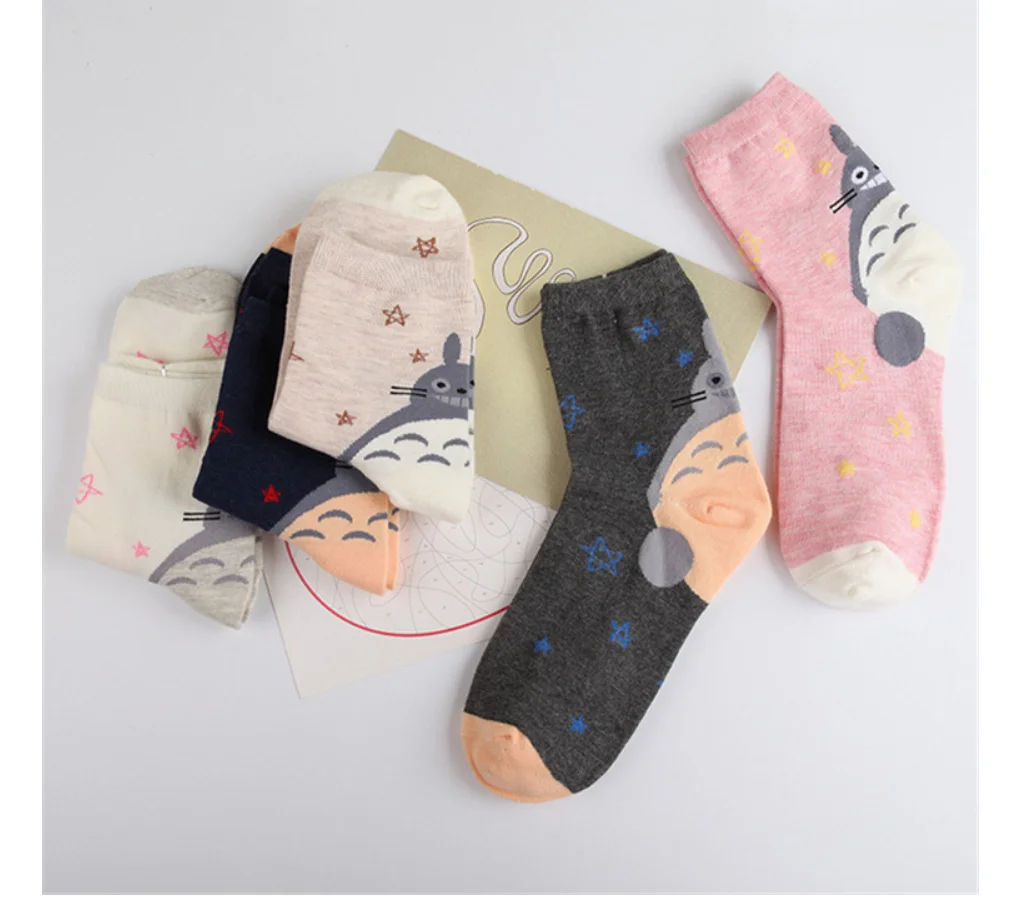 5 pairs/lot! Women Sock Cartoon Pentagram Totoro Cotton Socks Leisure Socks