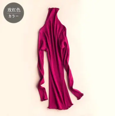 rose red Осенняя и зимняя шелковая водолазка, Базовая рубашка, смесь шелка и хлопка, бесшовная высокая эластичность, вязаный свитер, Женский Тонкий Топ с длинным рукавом - Цвет: rose red