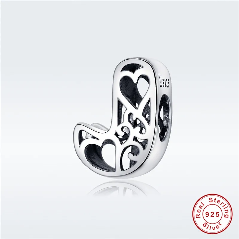 Подходит для браслетов Pandora,, 925 пробы, серебро, 26 букв, английские буквы, бусины S295, сердце, 26 букв, подвески, сделай сам - Цвет: J-1