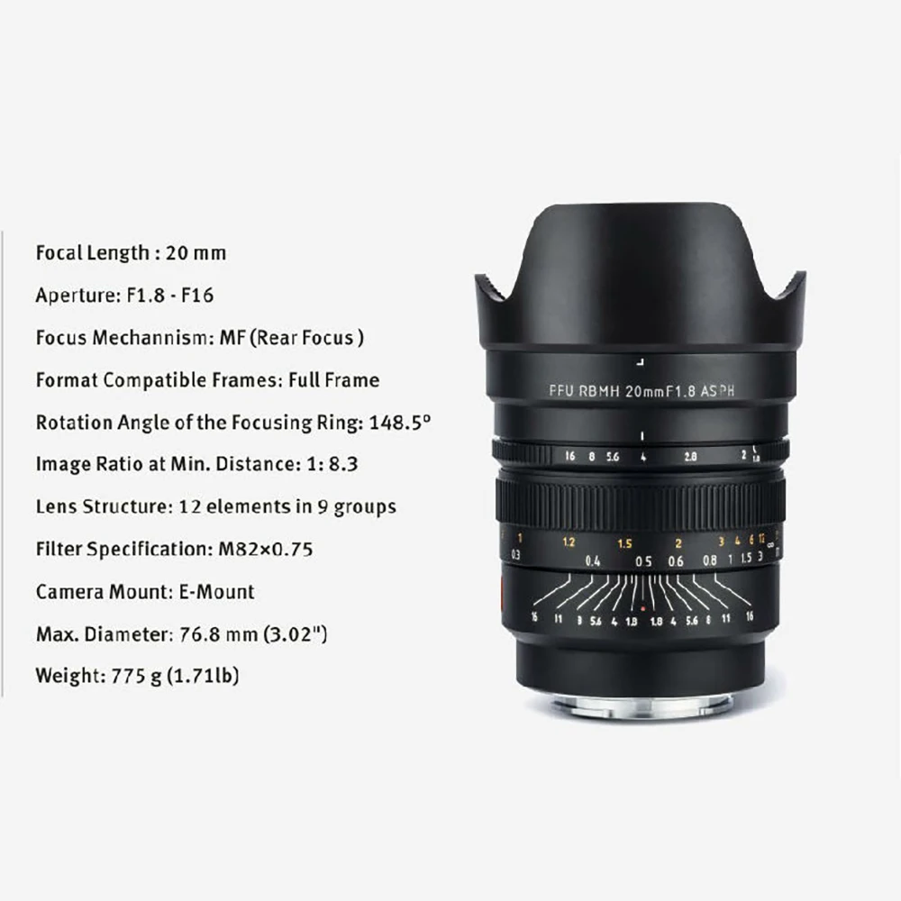 Объектив VILTROX 20 мм 85 f1.8 AS ED UMC широкоугольный объектив с фиксированным фокусом F1.8