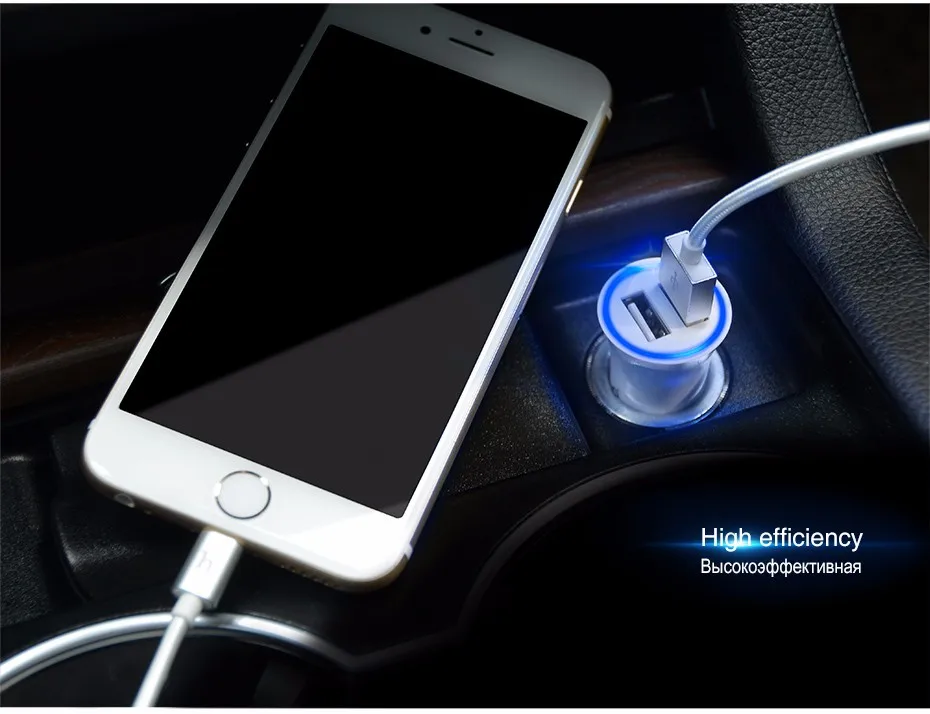 HOCO Автомобильное Зарядное Устройство 2 USB порт для iPhone iPad Samsung Xiaomi Зарядка для Мобильного Телефона в Авто Зарядное в Машину 2.4А Универсальная Зарядка Два ЮСБ Переходник usb в Автомобиль в Прикурку
