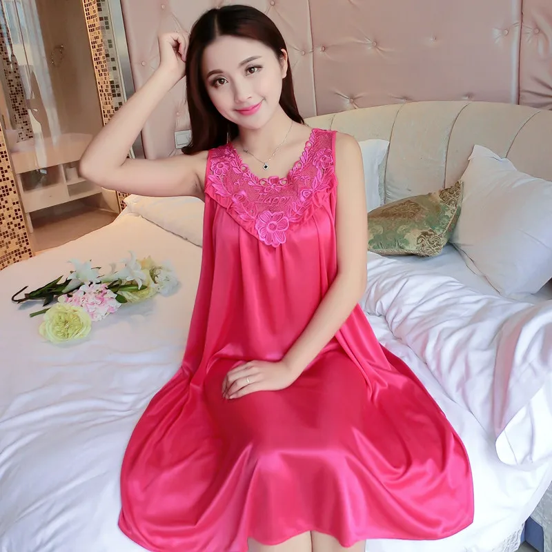 Silk nightgown Сексуальные ночные рубашки, кружевное Ночное платье средней длины с v-образным вырезом, шелковое кружевное ночное белье, женские платья, рубашки, пижамы, белье Babydoll - Цвет: Silk nightgown