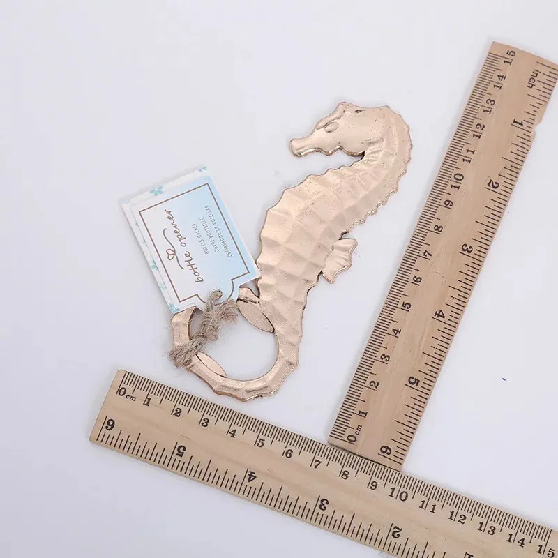 

12PC Hippocampus Bottle Opener Golden Beer Bottle Opener Creative Key Ring Beer Wine Opener Wedding Guest Gifts Favor